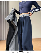 American style sports pants women in autumn and winter 2025 new style thick drawstring color blocking wide leg pants