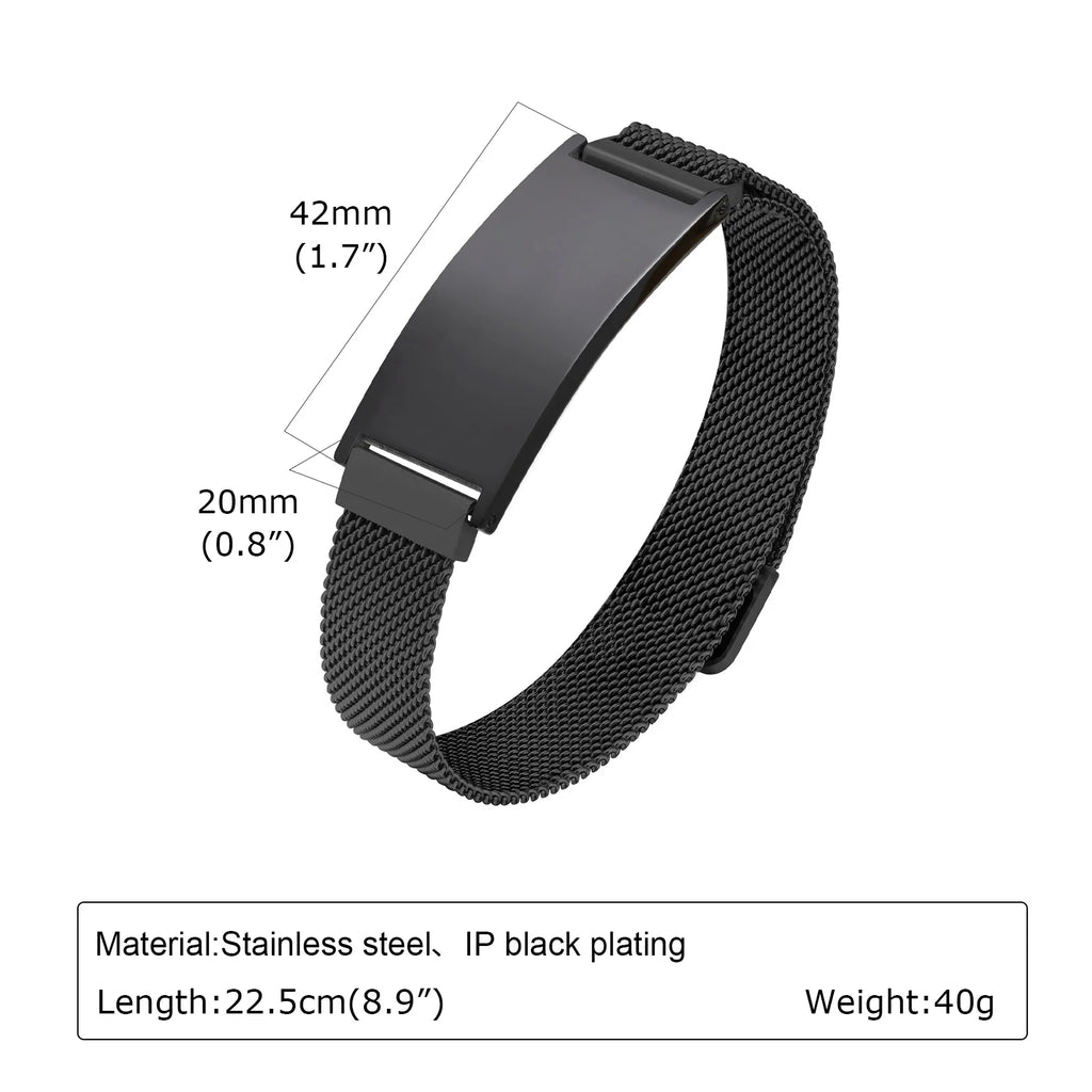 Chunky Magnetic Mesh Strap Bracelets for Men Boys,Custom Text ID Name Chain Wristband,Valentine's Day Father's Day Gift