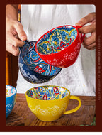 Bohemian Pattern Ceramic Coffee Mug Large Capacity Colorful Tea Cup For Daily Use Collection Ornaments