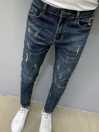 Harajuku Fashion Autumn New Blue Jeans Men's Trendy Brand Scratches Cargo Work Korean Slim-fitting Trousers Luxury Elastic Pants