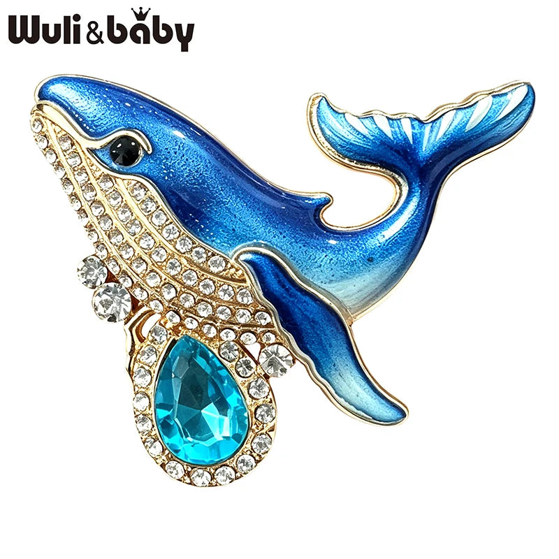 PENDRA Ocean Whale Crystal Animal Brooch