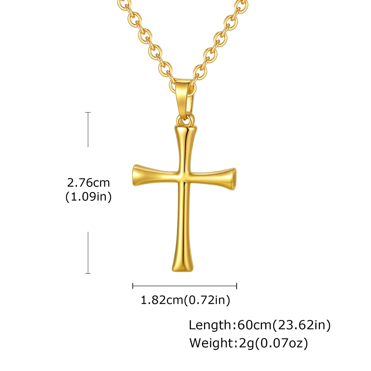 Simple Gold Color Cross Necklace for Men,Stainless Steel Cross Sweater Chain Jewelry Gift