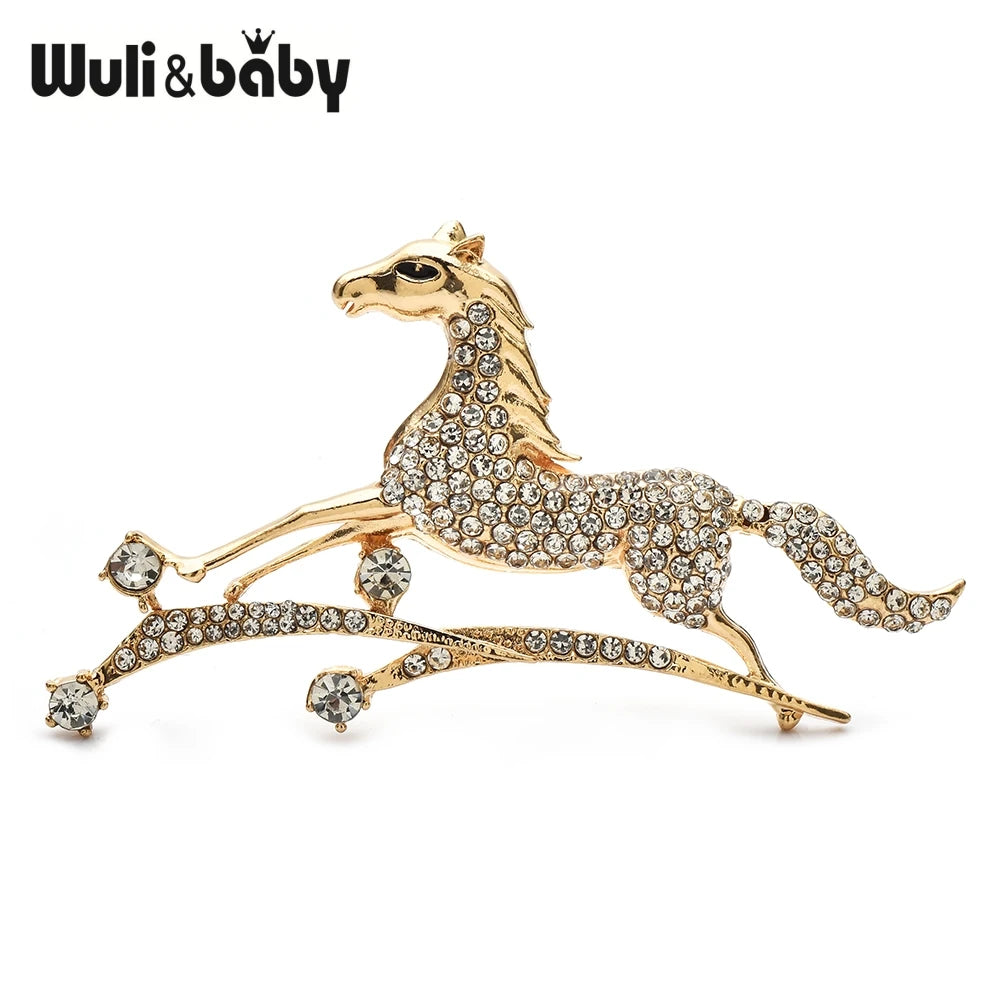 Wuli&baby Riding Meteors Horse Brooches For Women Men 2-color Rhinestone Running Fast Horses Animal Party Casual Brooch Pins