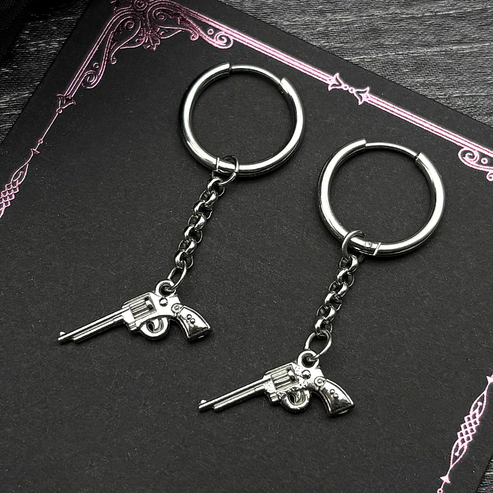 Fashion Revolver Hiphop Earrings For Women Men Stainless Steel Silver Color Punk Gothic Y2K Male Earhoop Party Jewelry Gifts