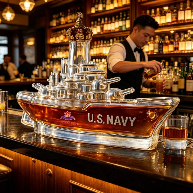 Novelty Warship Design Whiskey Decanter Crown Cap Clear Glass Liquor Bottle for Whiskey Bourbon Bar Display Decor Ornament