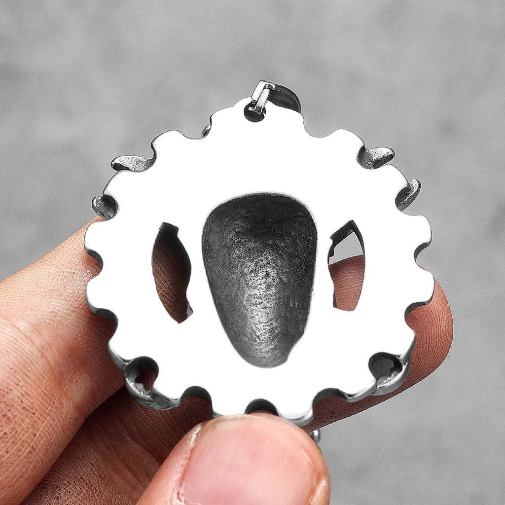 PENDRA Wrench Gear Skull Steel Necklace
