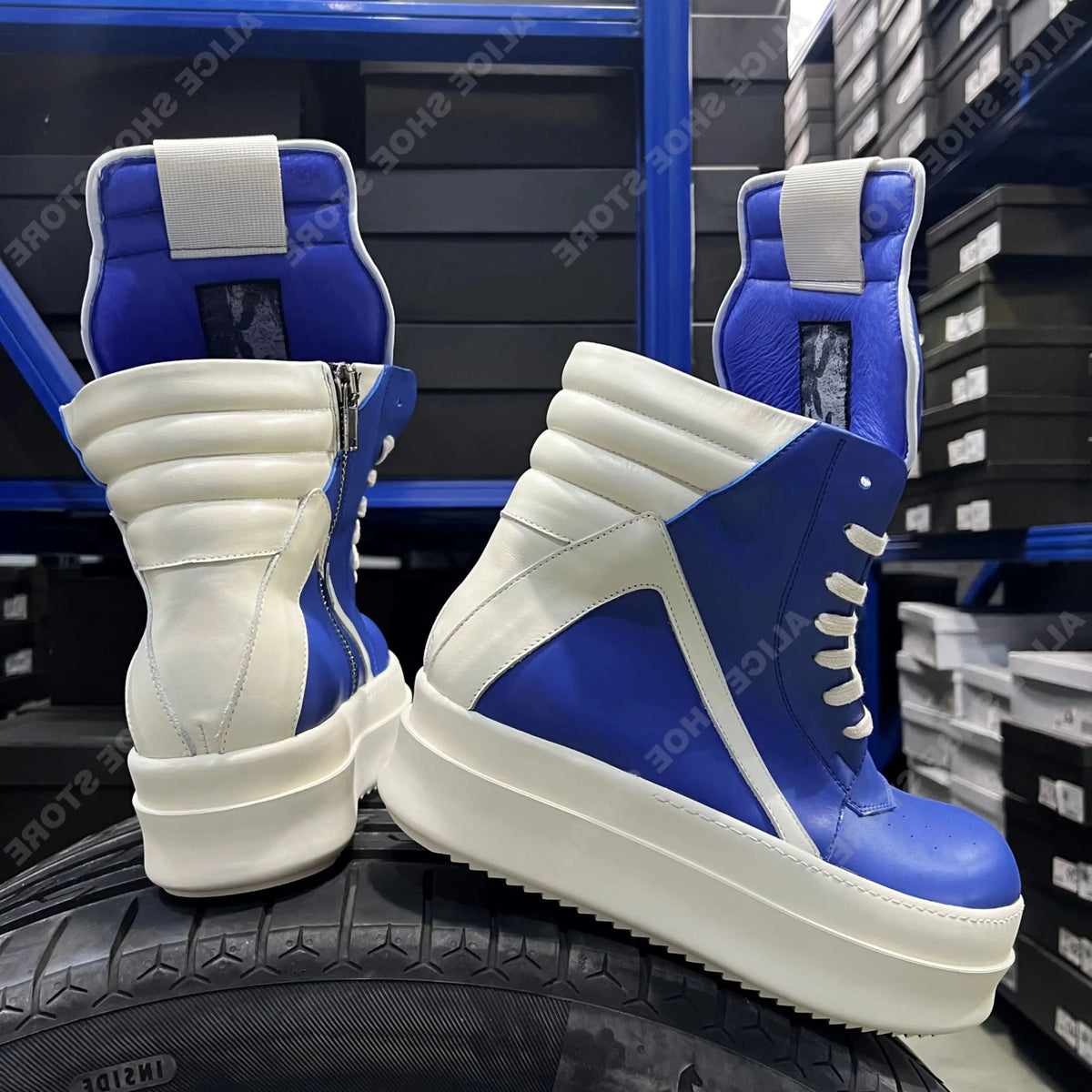 Royal Designer Women's Ankle Boot 6cm High Platform Casual Luxury Men's Shoe Blue Geobasket Leather Zip Flat Street Style