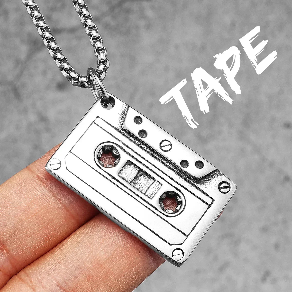 Rock Cassette Tape Stainless Steel Men Women Necklaces Pendants Chain Punk HipHop Fashion Jewelry Creativity Gift Wholesale