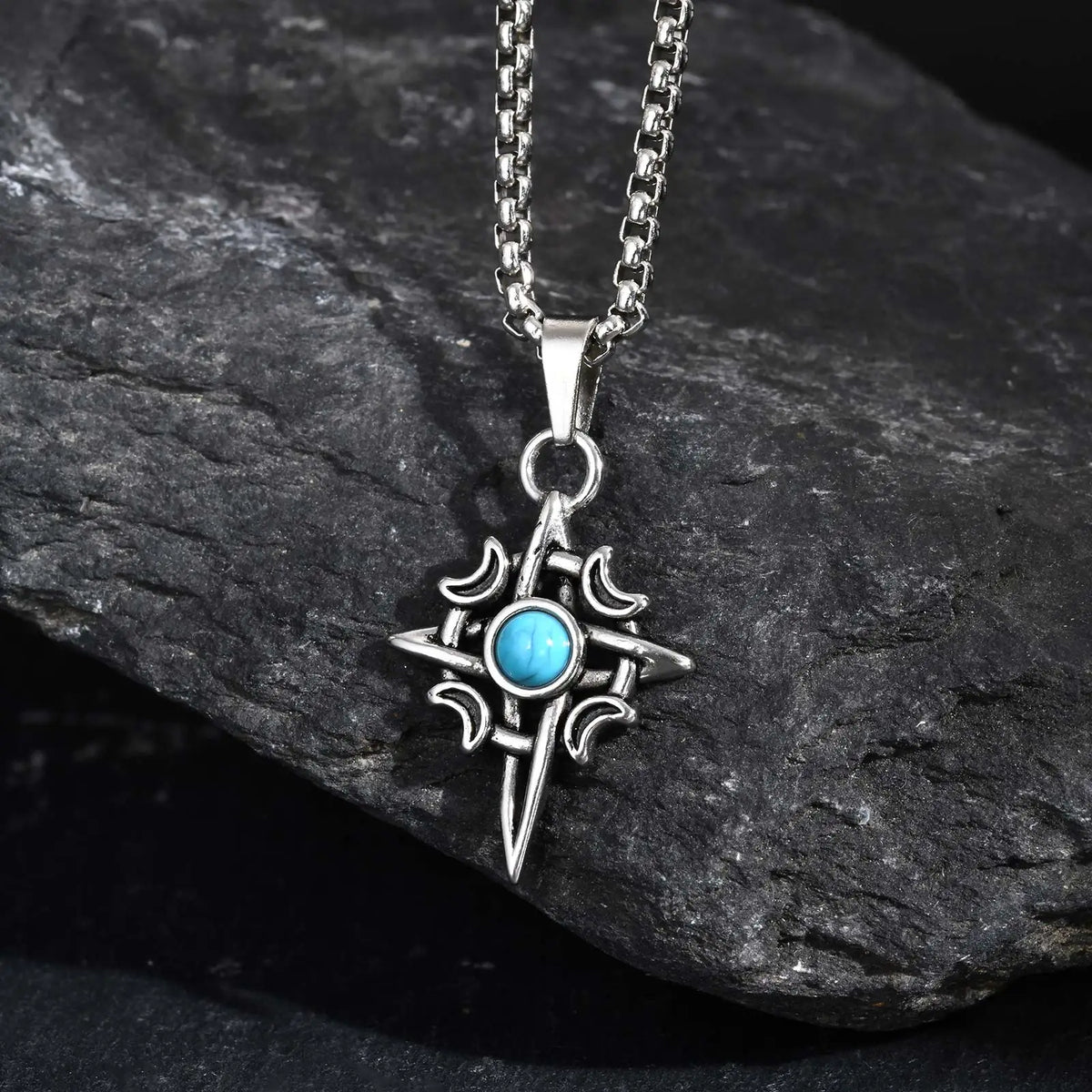 Vintage Viking Celtic Knot Necklace for Men,Stailess Steel Natural Stone Necklace,Punk Healing Jewelry Gift