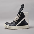 PENDRA Black Geobasket Black Leather High-Top Zip Jumbo-Lace Ankle Boots