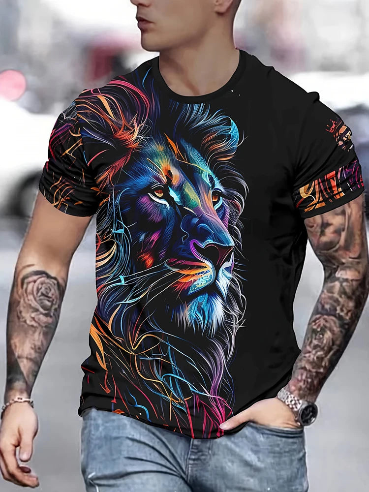 PENDRA Cool Lion Printed Urban Short Sleeve T-Shirt