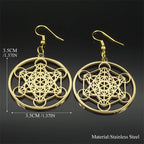 Sacred Geometry Metatron Cube Big Hoop Earrings for Women Stainless Steel Gold Color Amulet Chakra Round Hollow Earrings Jewelry