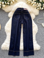 Korean style chic fashionable jeans women in 2026 spring fashion design sense spliced high waist retro nine cropped pants