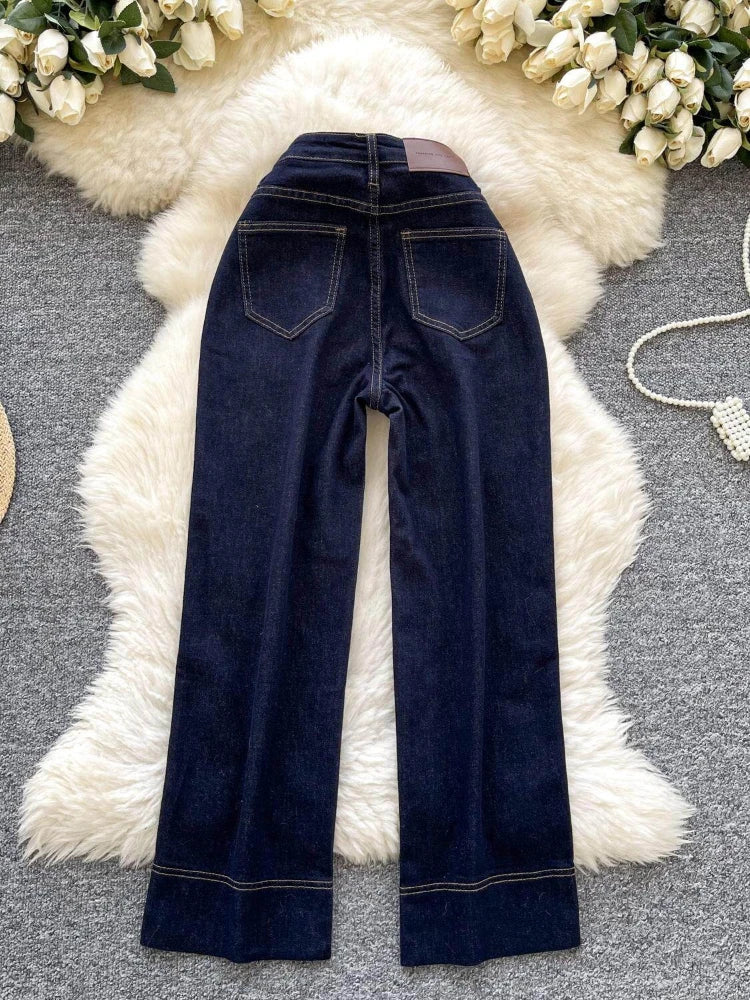 Korean style chic fashionable jeans women in 2026 spring fashion design sense spliced high waist retro nine cropped pants
