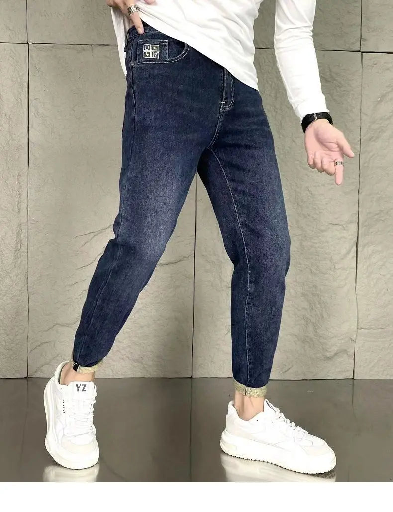 New Harajuku Fashion Trendy Spring Autumn Slim Fit Casual Jeans for Men Vintage Tapered Pencil Pants Stretch Boyfriend Jeans