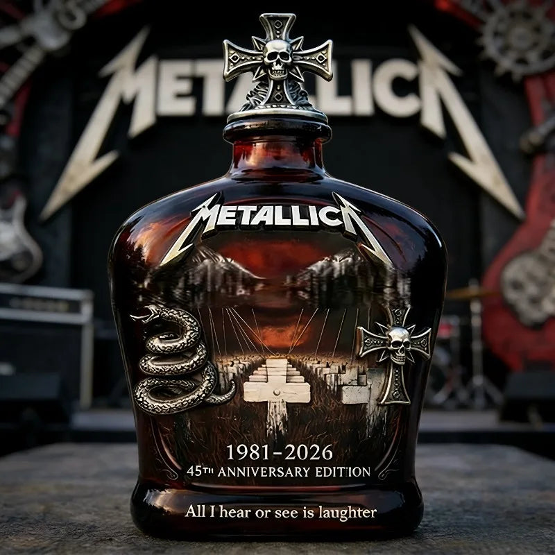 Metallica 45th Anniversary Limited Edition Whiskey Decanter - Rock Band Collectible Glass Bottle with Skull Cross Decor  Gift