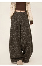Lazy style floral print woolen suit pants women in winter new loose and versatile casual curved knife wide leg pants