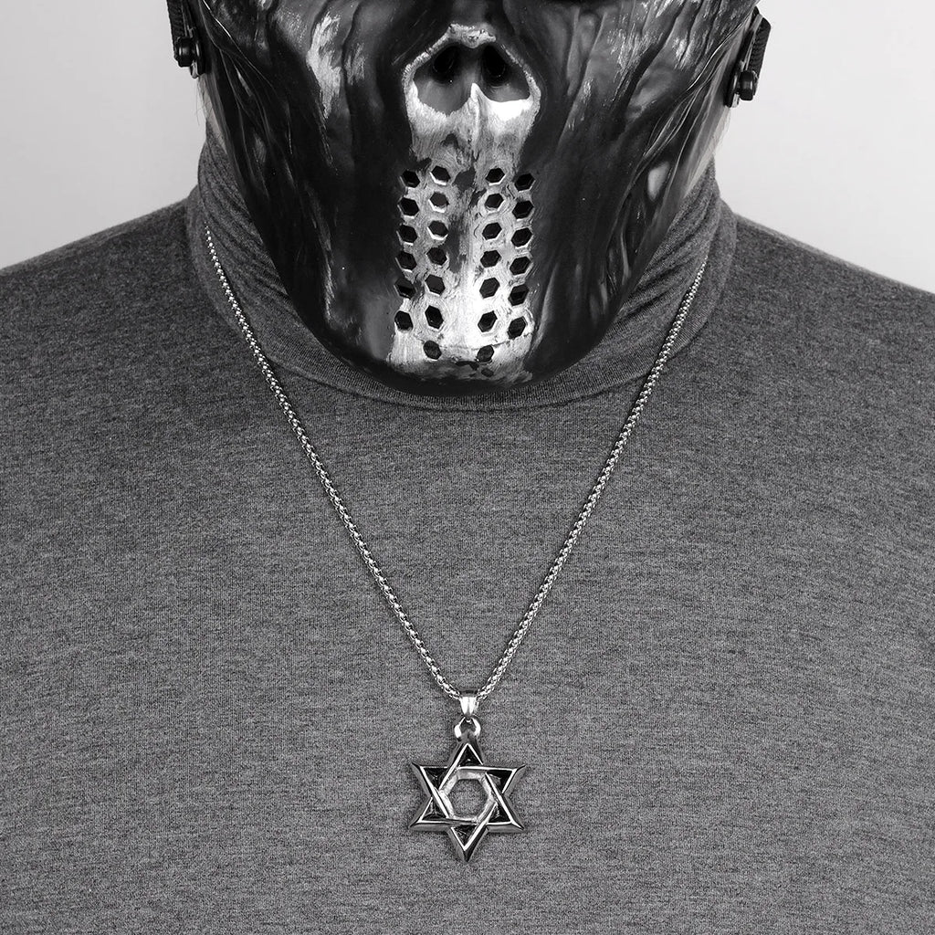 Judaism Hexagram Long Men Necklaces Pendants Chain Punk for Boyfriend Male Stainless Steel Jewelry Creativity Gift Wholesale