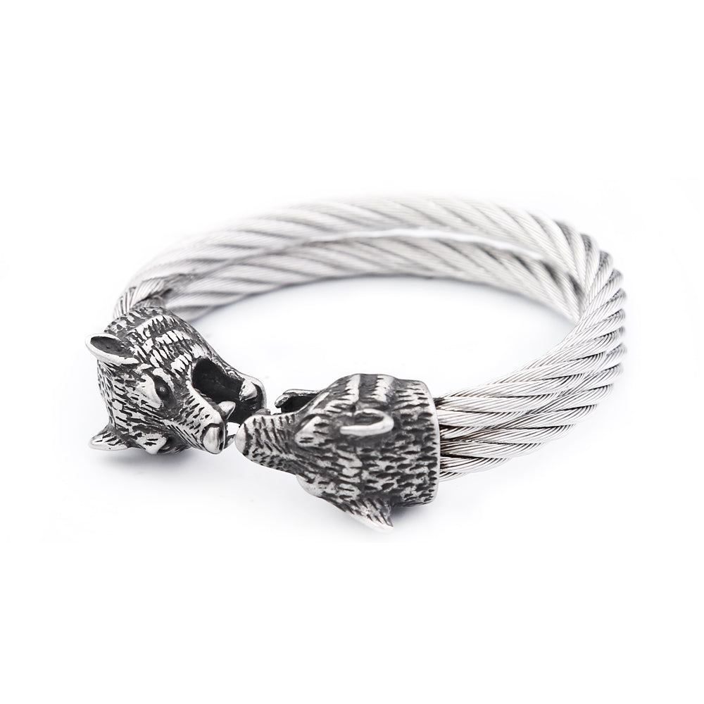 PENDRA Twin Lion Stainless Steel Animal Bracelet