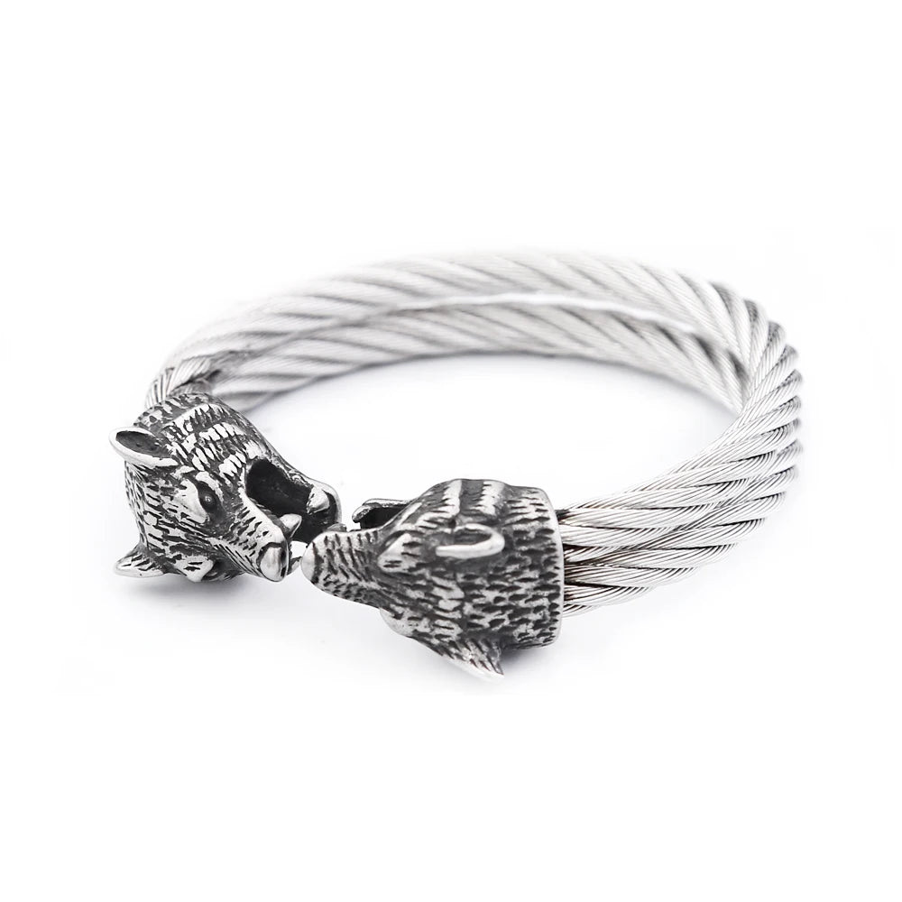PENDRA Twin Lion Stainless Steel Animal Bracelet
