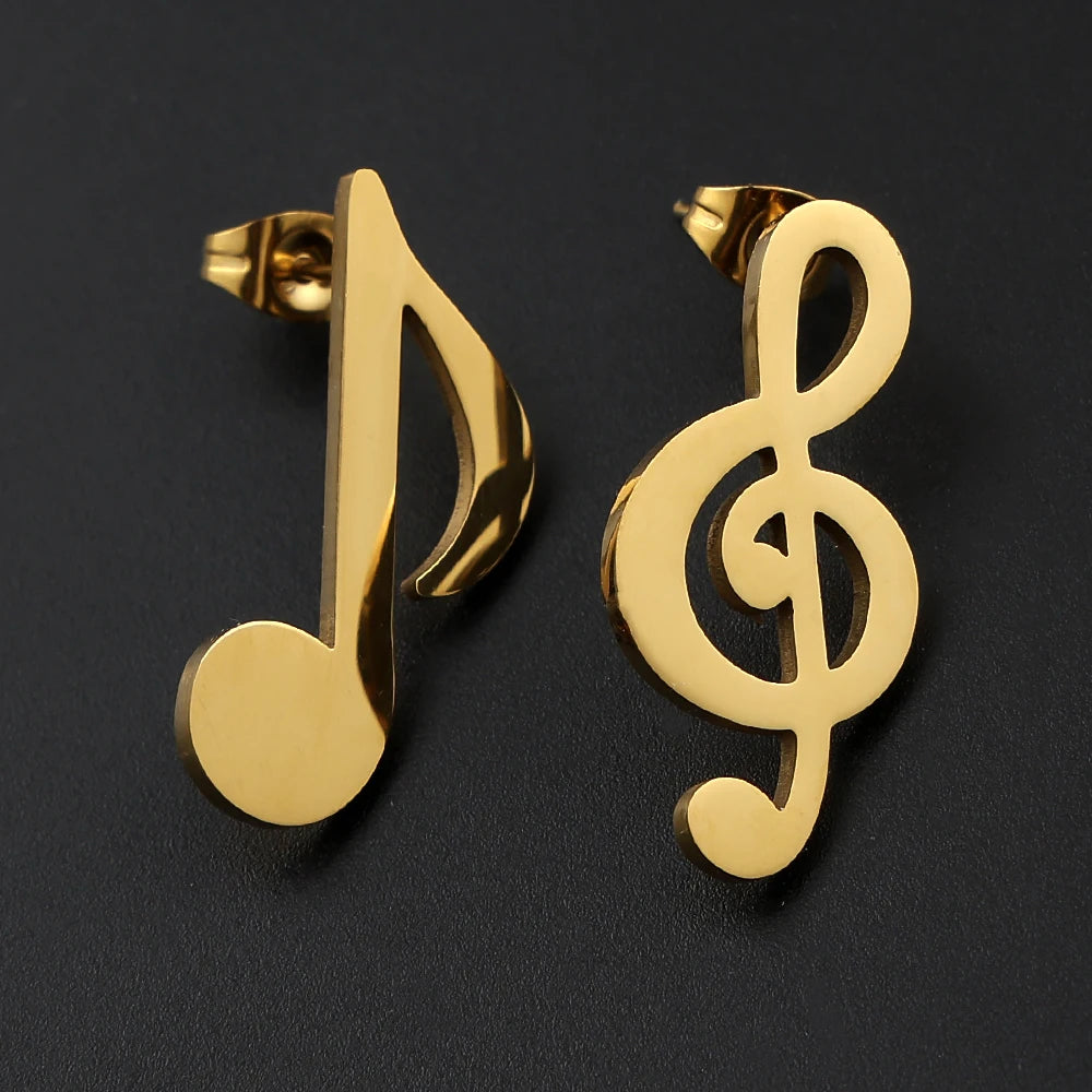 Stainless Steel Music Note Stud Earrings Treble Clef & Eighth Note Earrings Minimalist Music Jewelry Gift for Music Lovers Women
