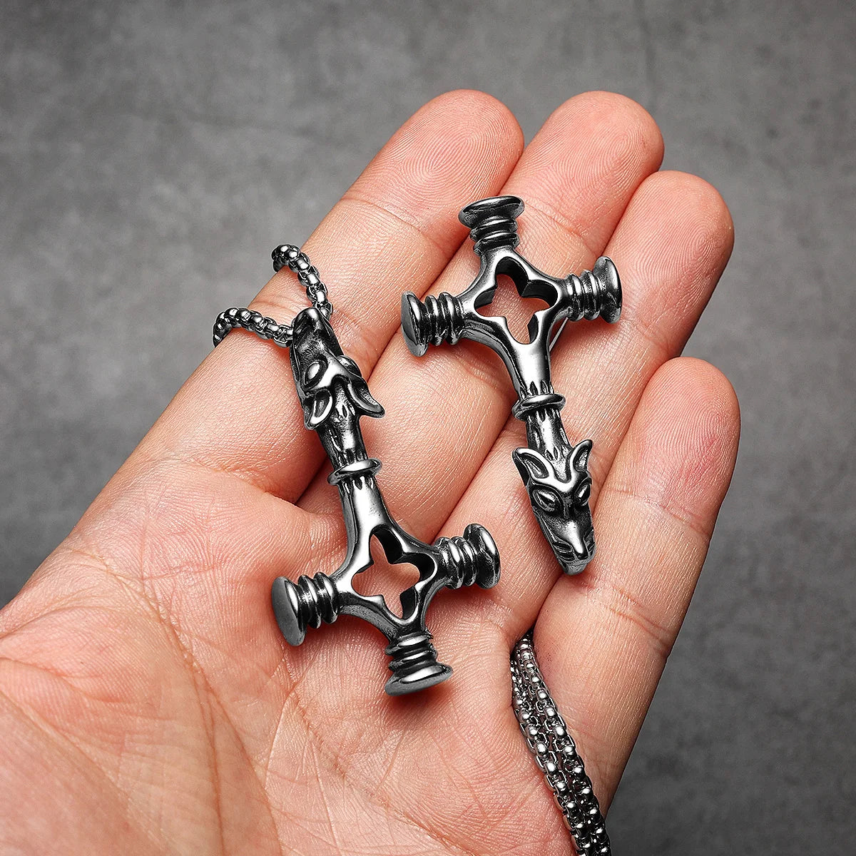 PENDRA Wolf Cross Steel Necklace