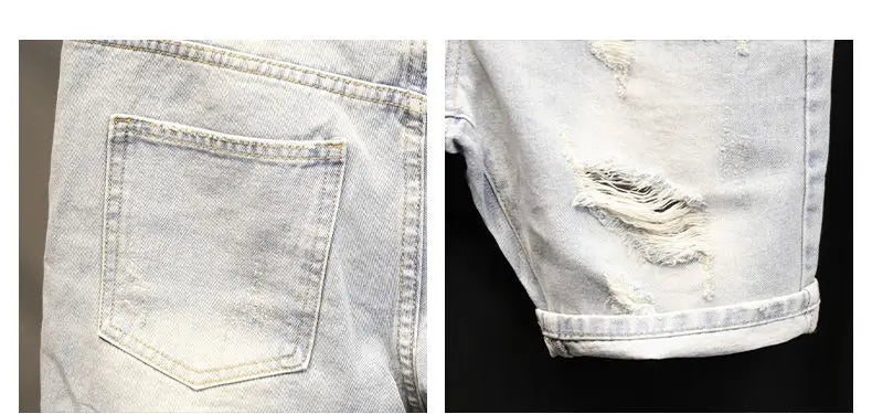 High Quality New Summer Korean Luxury Clothing Design Men's Casual Denim Shorts Distressed Cat Whisker Streetwear Short Pants
