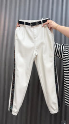 PENDRA Panelled High Waist Straight PU Leather Pants