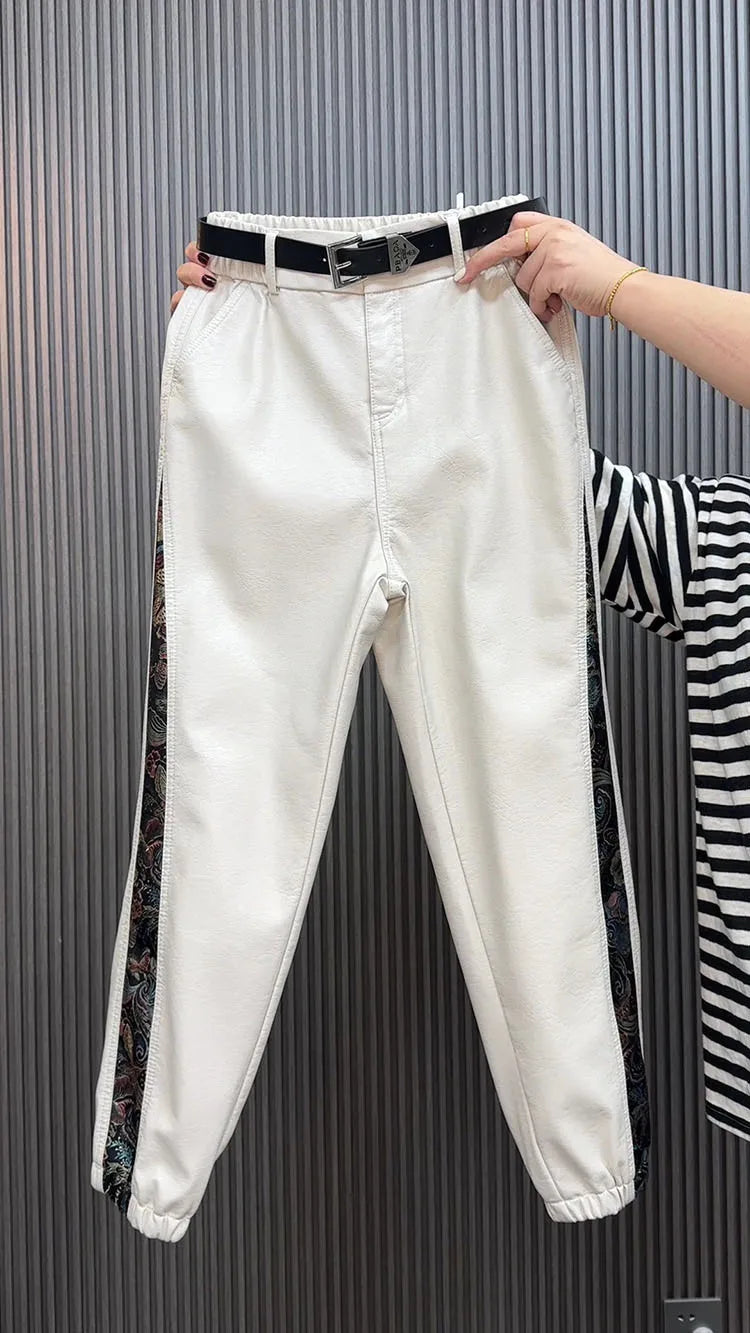 PENDRA Panelled High Waist Straight PU Leather Pants