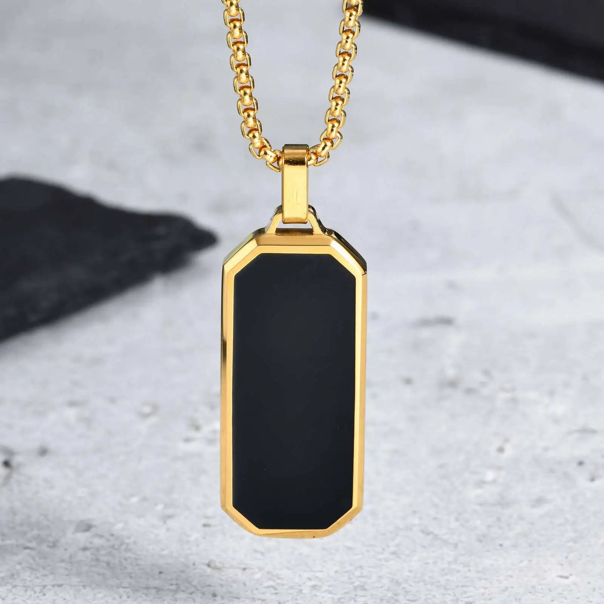 Stylish Men's Black Enamel Necklace,Stainless Steel Geometric Square Small Dogtags Necklace,Anniversary Birthday Father Gift