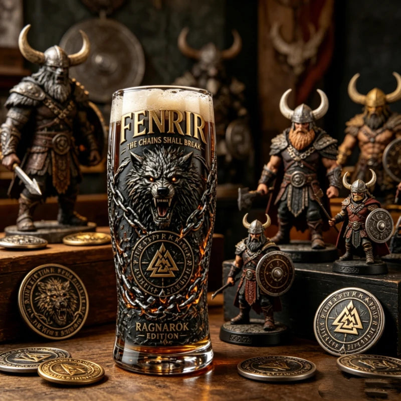 Fenrir Wolf Viking Myth Glass Mug, Norse Symbol Whiskey Cocktail Cup, Barware for Party Beer Water Decor
