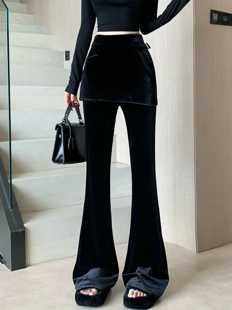 PENDRA Black Velvet Micro Pants