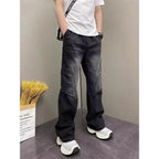 PENDRA Drawstring Elastic Waist Harlan Straight Black Cargo Hombre Jeans