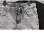 Korean Fashion Kpop Men's Casual Streetwear Boyfriend Designer Denim Shorts with Rabbit Embroidery for Summer Grey Short Jeans