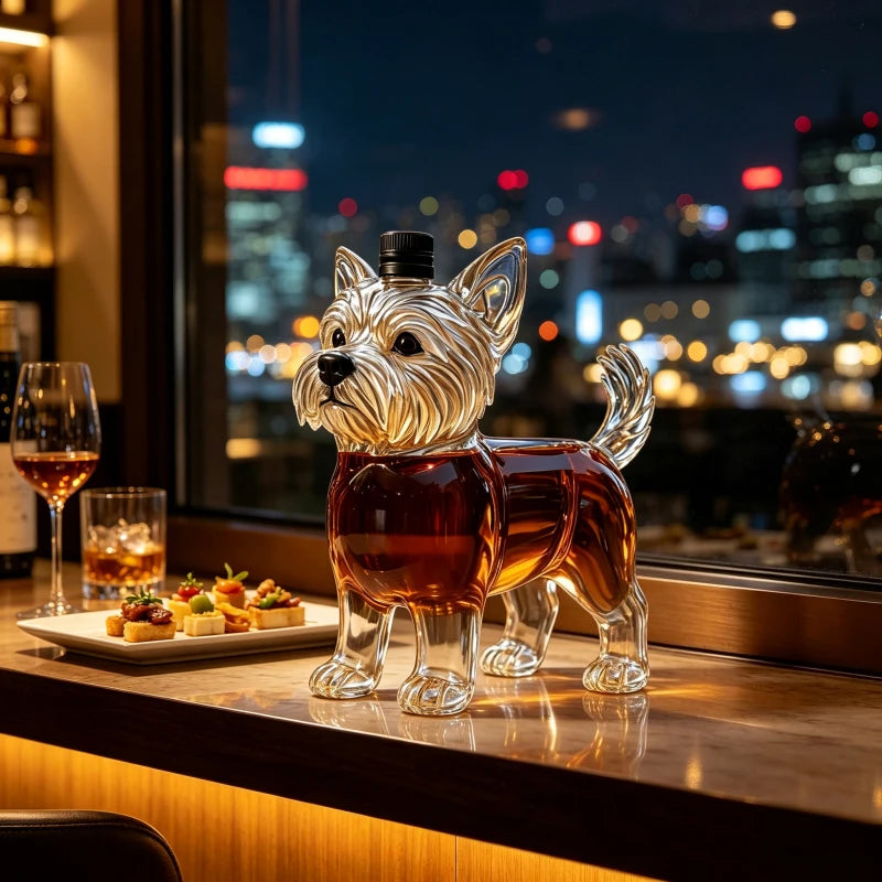 JJWest Highland Terrier Shaped Whiskey Decanter, Clear Glass Liquor Bottle for Bourbon/Brandy, Unique Bar Decor & Dog Lover Gift