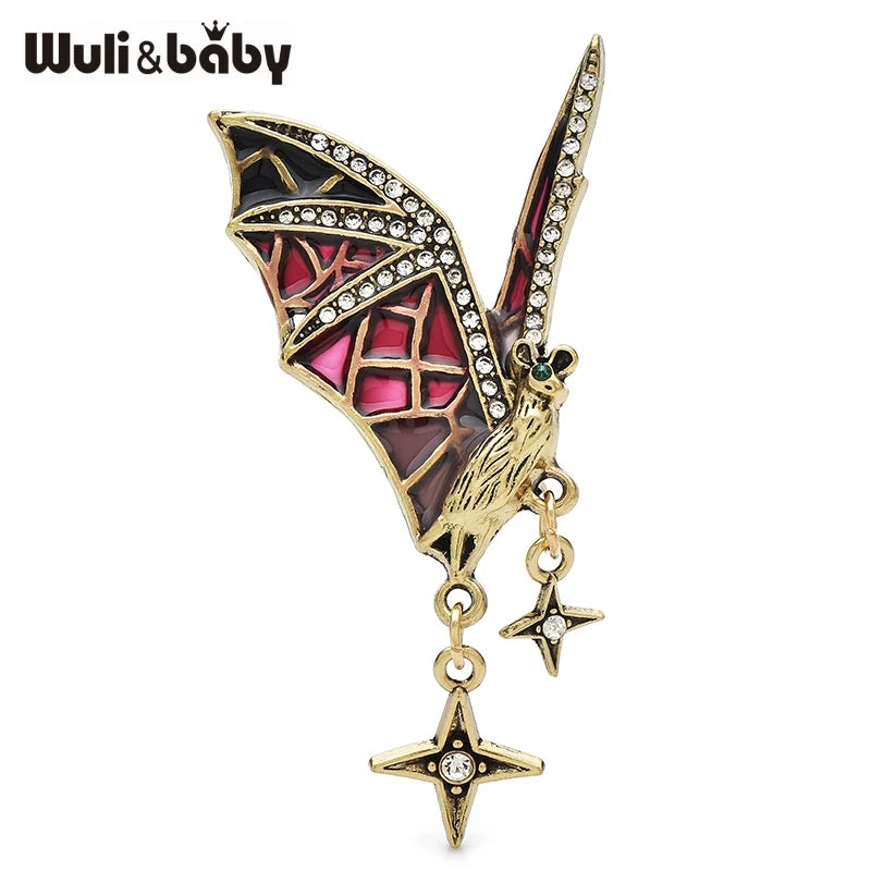 Wuli&bady Vintage Flying Bat Brooches 2-color Cute Enamel Animal Brooch For Women's Clothes Backpack Pins Gifts