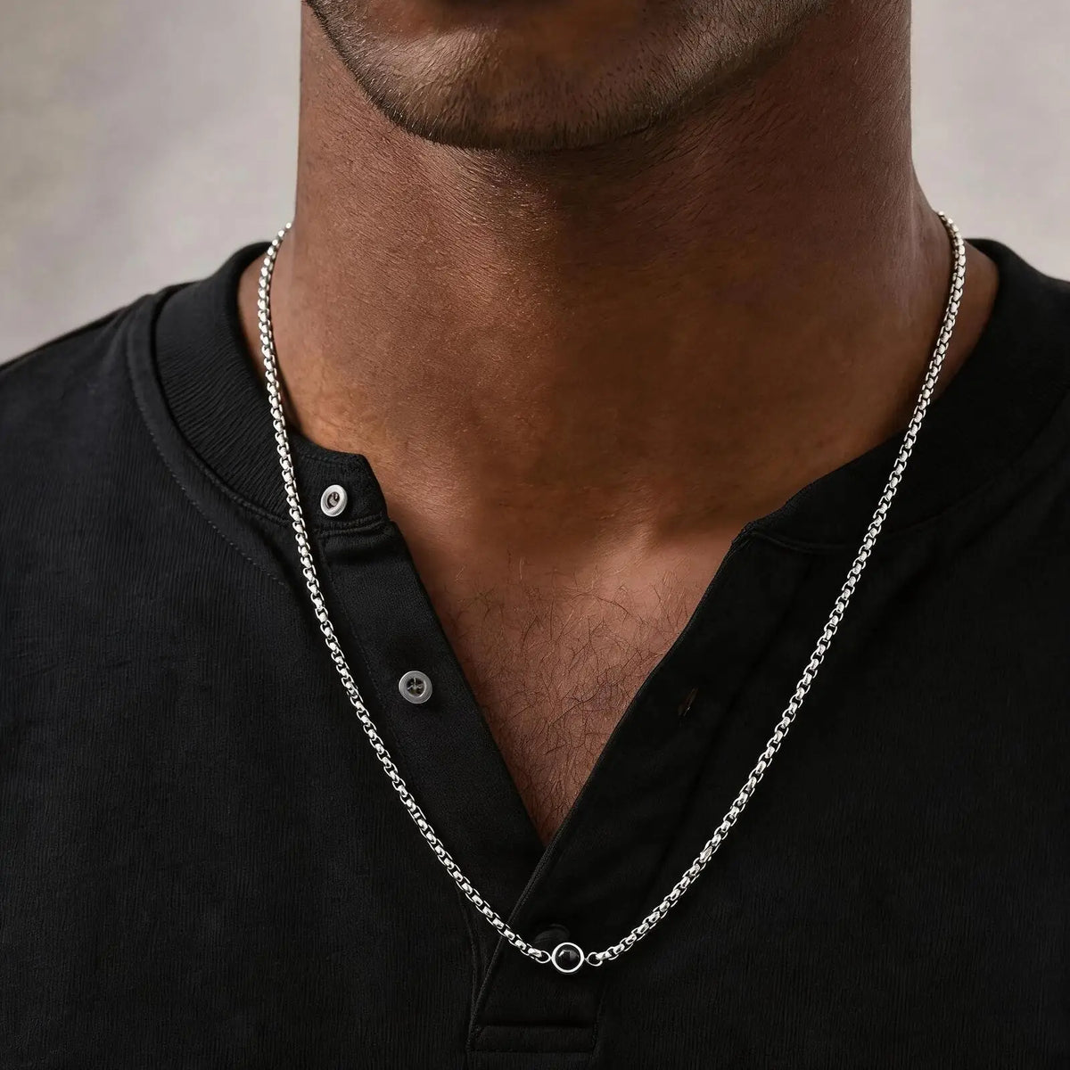 New Simple Natural Stone Chain Necklace for Men,Stainless Steel Box Chain Collars,Causal Jewelry
