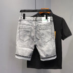 Korean Fashion Kpop Men's Casual Streetwear Boyfriend Designer Denim Shorts with Rabbit Embroidery for Summer Grey Short Jeans