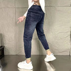 New Harajuku Fashion Trendy Spring Autumn Slim Fit Casual Jeans for Men Vintage Tapered Pencil Pants Stretch Boyfriend Jeans