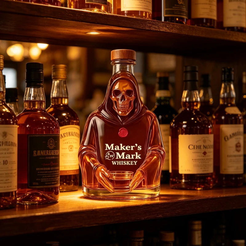 Creative Hooded Skeleton Whiskey Decanter Glass Bottle for Bar Party Liquor Collectible Ornament