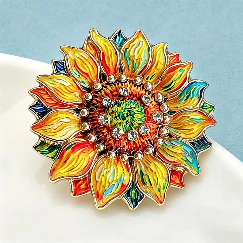 PENDRA Sunlit Famous Painting Sunflower Enamel Brooch