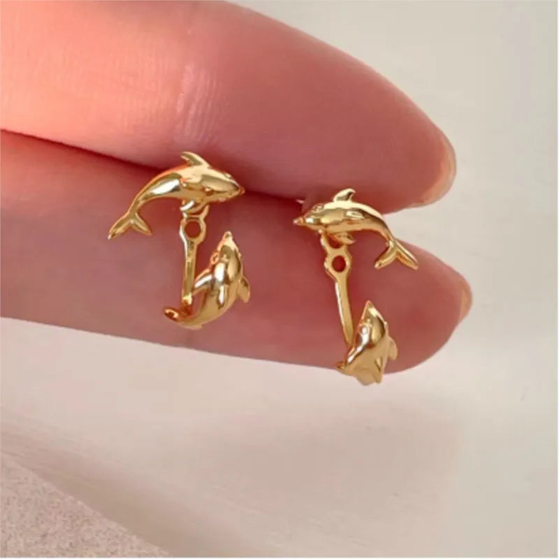 VENTFILLE 925 Sterling Silver Dolphins Earrings for Women Ear Stud Creative Design Smooth Aesthetic Jewelry Gift Dropshipping