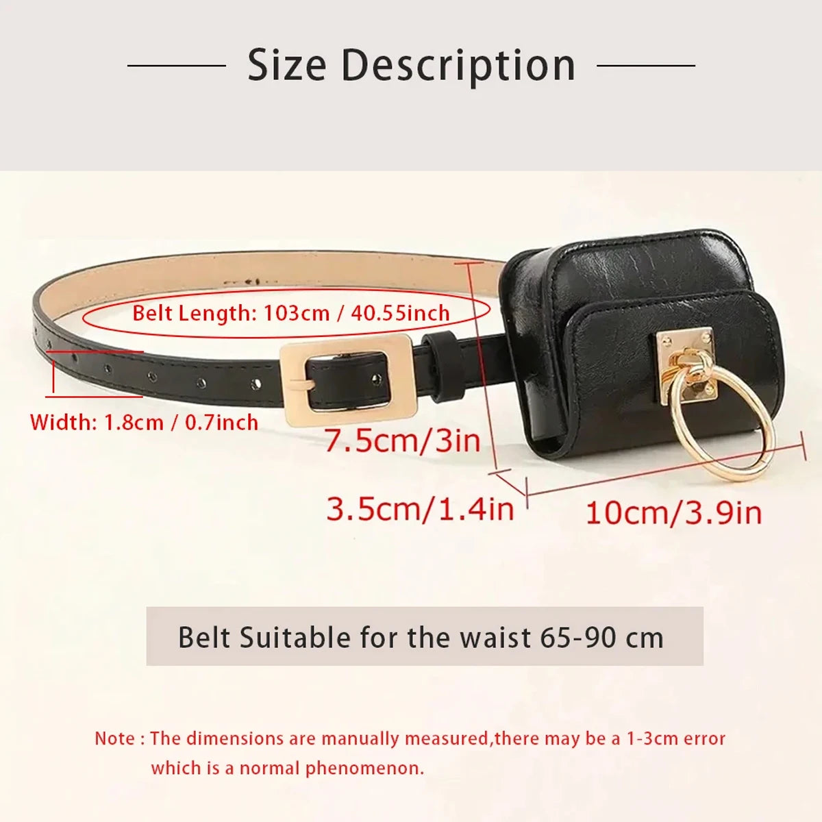 PU Leather Women Vintage Belt Bag New Black Travel Waist Purse Metal Buckle Belts Punk ACCEssories Y2K Style Gothic Fanny Packs