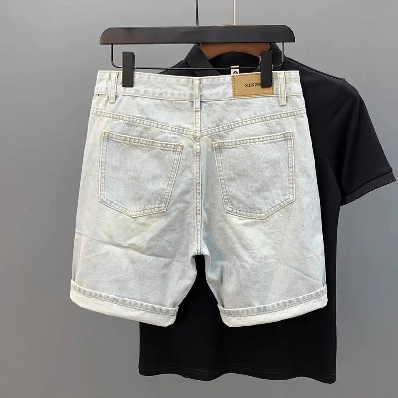 Light Blue Denim Shorts CowBoys Simple Solid Brand Summer New Slim-fit Non-elastic Washed Casual Half Pants Bermuda Shorts