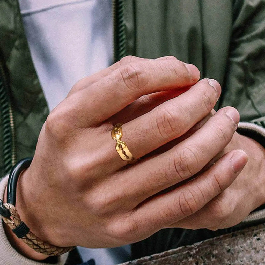 Punk Blade Ring for Men Boys,Minimalist Waterproof Stainless Steel Metal Ring,Stylish Anniversary Gift