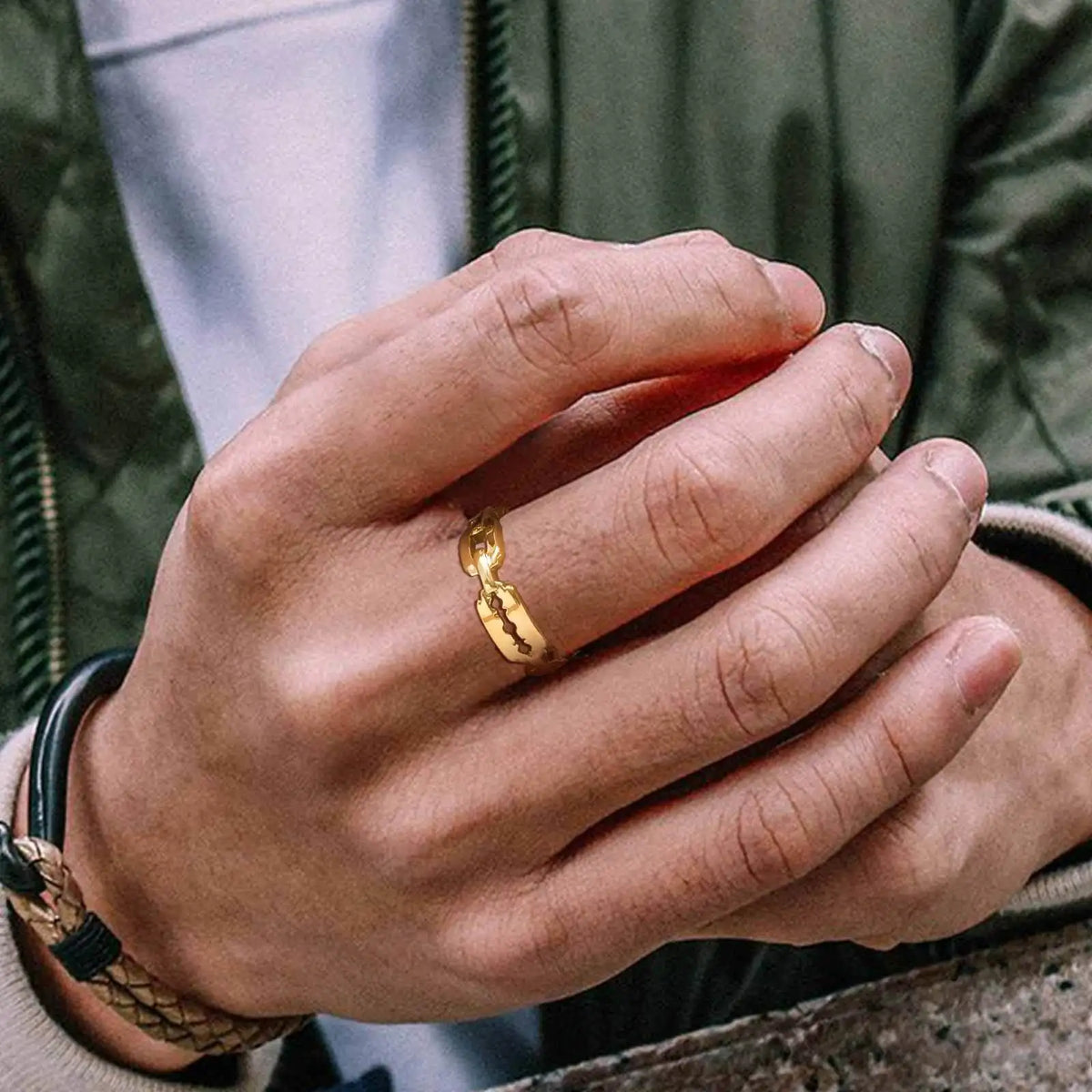 Punk Blade Ring for Men Boys,Minimalist Waterproof Stainless Steel Metal Ring,Stylish Anniversary Gift