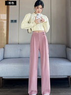 Corduroy pants women autumn and winter new Chinese style buckle casual thick solid color versatile wide leg pants