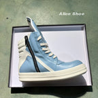 PENDRA Blue Geobasket Blue Leather High-Top Zip Lace-Up Ankle Boots