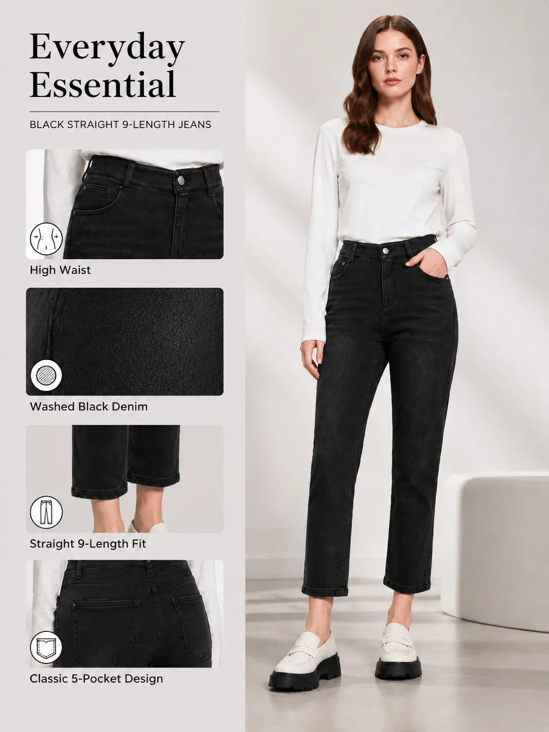 Women's solid color important stretch cropped tight jeans, fashionable and simple style, button design, suitable for spring and summer outings and dates