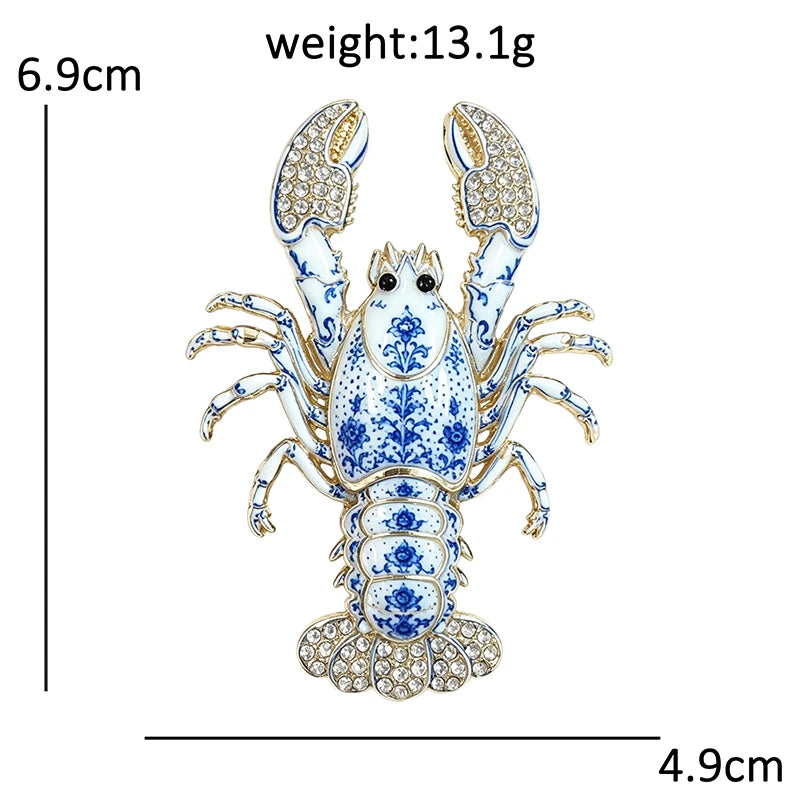 PENDRA Coastal Lobster Rhinestone Metal Brooch
